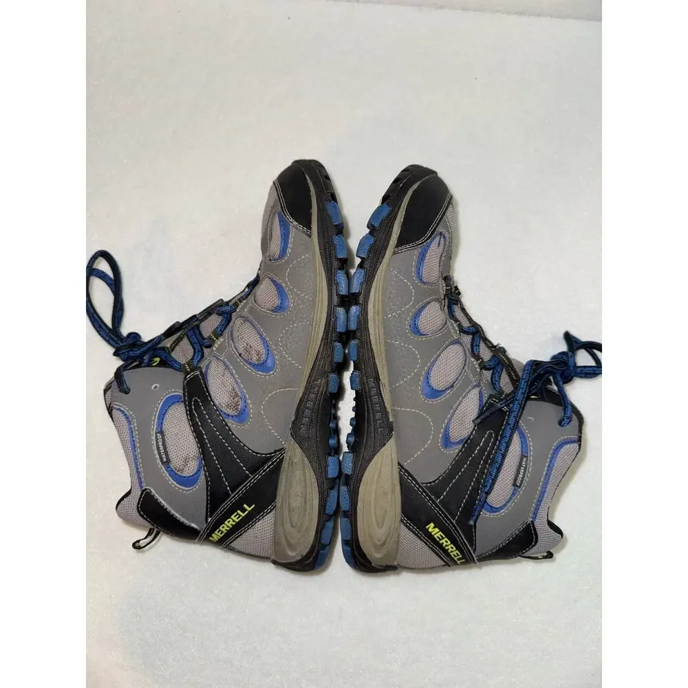 Merrell Boys Hilltop Ventilator Mid Waterproof Hiking Boots 6.5 Gray Blue